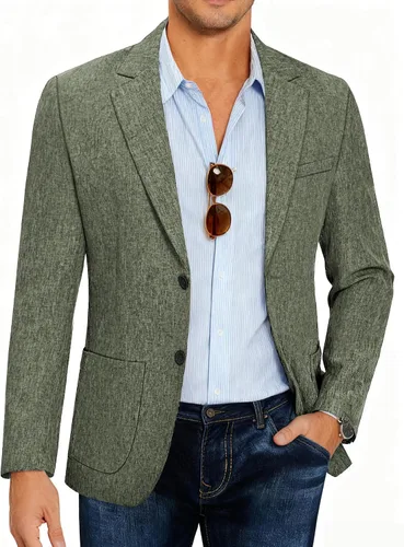 Vista 13 de COOFANDY Mens Blazer Casual Slim Fit Sport Coats Lightweight Sport Jacket Linen Textured Blazer, Two Button Suit Jacket, Patch Pockets, Plaid B