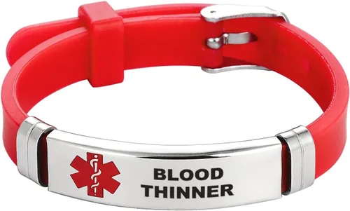 Vista 22 de TGLS Pulsera de identificación de alerta médica roja para mujer, acero inoxidable, para primeros auxilios de emergencia, alerta de salud, pulsera