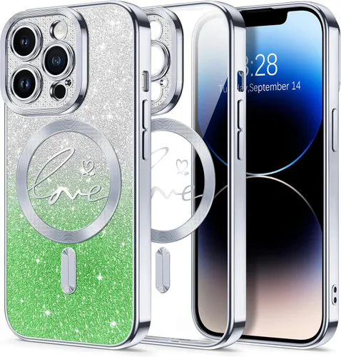 Vista 142 de Hython Funda para iPhone Air con purpurina, compatible con MagSafe Love Heart fundas magnéticas transparentes para teléfono para mujeres y niñas