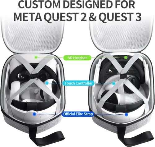 Vista 3 de BnLnHOGVR - Funda de transporte VR para Meta Quest 3S/3/2, Steam Fream Carcasa rígida de fieltro mediana sin olor para Quest y Apple Vision Pro