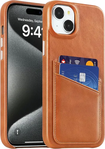 Vista 15 de LUCKYCOIN Funda de piel 100% auténtica tipo cartera para iPhone 13, diseño delgado con tarjetero y funda protectora a prueba de golpes, forro