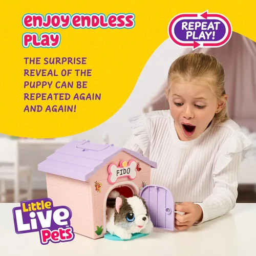 Vista 6 de Little Live Pets Mi casa de mi cachorro Mini Set de juego, Rosa, Perro de juguete con juguetes de casa de perro, Juguete de peluche personalizable