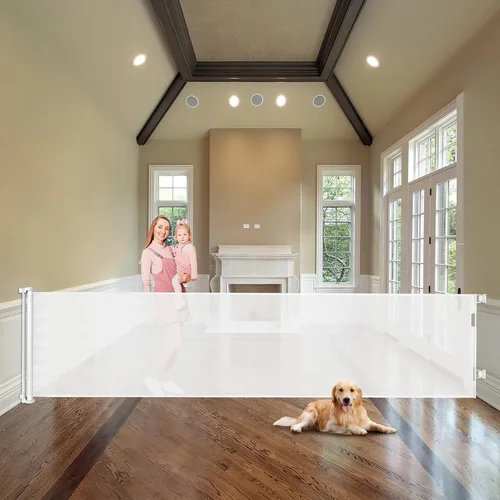 Vista 11 de Puertas de bebé extra anchas de 100 pulgadas para gran apertura, puerta retráctil para interiores para perros, puertas para cachorros para la casa