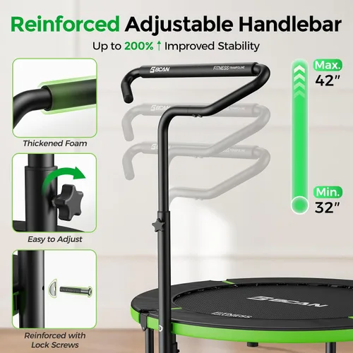 Vista 2 de BCAN 40"/38" Foldable Mini Trampoline, Rebounder Trampoline for Adults, U/T Adjustable Foam Handle, Exercise Rebounder for Adults Indoor/Garden