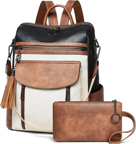 Vista 16 de Shrrie - Mochila de cuero para mujer, bolso de moda, mochila de cuero para mujer, mochila de viaje de diseñador, bolso de hombro convertible