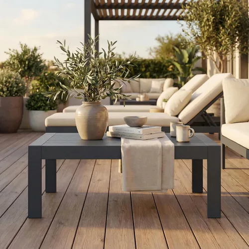 Vista 3 de Solaste - Mesa de café de aluminio para exterior, mesa rectangular de metal para patio todo clima, mueble para balcón, jardín, uso en interiores