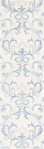 Vista 3 de SAFAVIEH Jardin Collection Alfombra de pasillo, 2 pies 3 pulgadas x 8 pies, marfil y azul, lana floral hecha a mano, ideal para zonas de alto