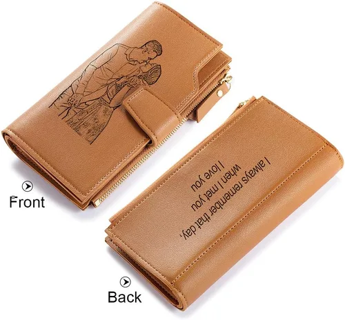 Vista 20 de Loveje - Billeteras personalizadas para mujer, de piel sintética, con grabadas fotográficas, triple pliegue, tarjeta de crédito, cartera larga