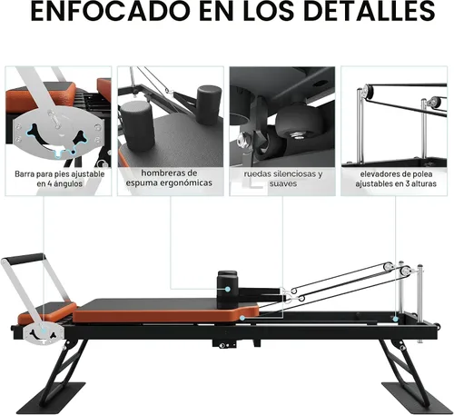 Vista 5 de Reformador de pilates, máquina y equipo de pilates plegable Dpiolrcag para uso doméstico y entrenamiento de gimnasio, adecuado para usuarios