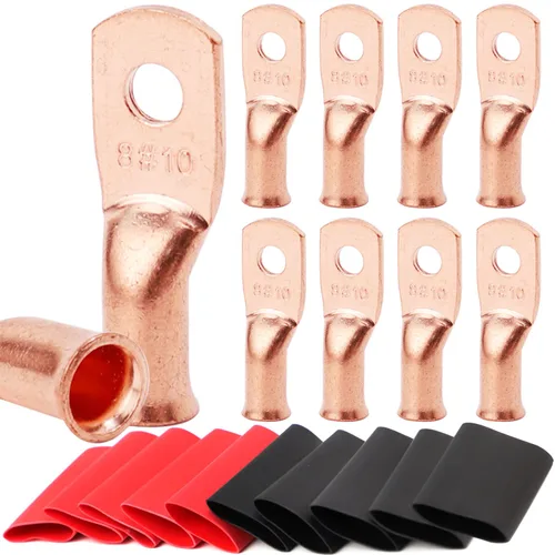 Vista 10 de TKDMR - Kit de 264 piezas de extremos de cable de batería, 132 piezas de terminales de anillo de lengüetas de cable de cobre resistentes AWG 8 6 4 2