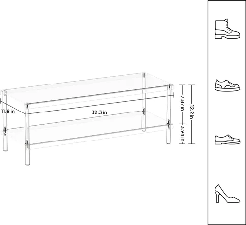 Vista 3 de Aquiver Zapatero acrílico – 32.3 pulgadas de largo x 11.8 pulgadas de ancho x 12.2 pulgadas de alto – Zapatero ancho largo organizador de zapatos