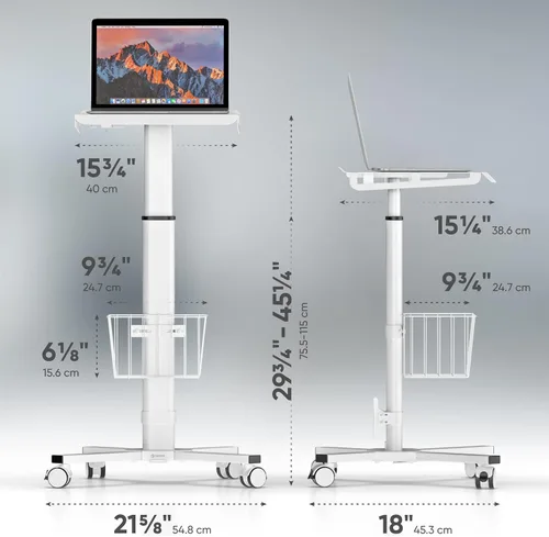 Vista 3 de ONKRON Carrito móvil para laptop con ruedas, carga hasta 17.6 libras, escritorio rodante de pie con altura ajustable, estación de trabajo portátil