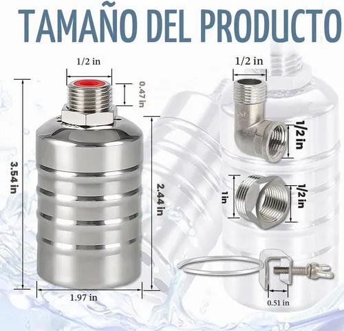 Vista 2 de Válvula de flotador, válvula de flotador de control de nivel de agua de 1/2 a 1 pulgada, válvula de cierre de agua totalmente automática de acero