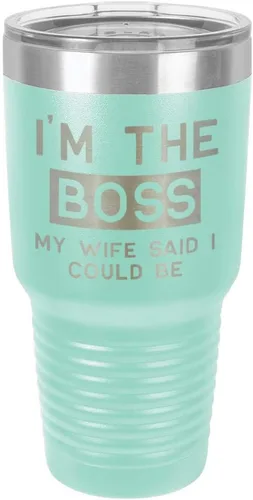 Vista 21 de I'M The BOSS MY WIFE SAID I COULD BE 30 oz vaso con paja y tapa superior deslizante de acero inoxidable taza de viaje de acero inoxidable