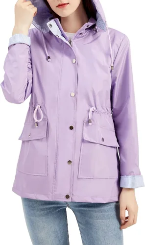 Vista 6 de MODFUL Chaquetas ligeras para mujer, chaqueta impermeable para lluvia, rompevientos, gabardinas al aire libre con capucha