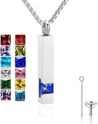 Vista 46 de YOUFENG collar con urna para cenizas, cubos de piedras natales, urna para cenizas humanas, collar de urna de cremación, relicario, recuerdo