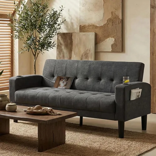Vista 13 de TYBOATLE Sofá Loveseat de 62" de ancho con 2 puertos de carga USB y 2 portavasos, asiento de amor pequeño capitoné de cuero sintético negro