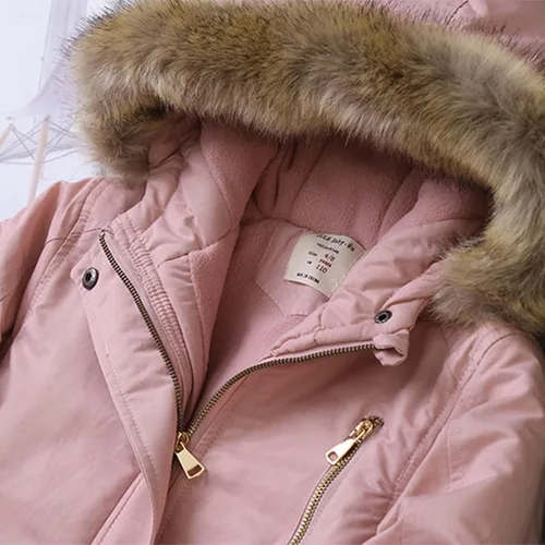 Vista 5 de Chaquetas largas de algodón acolchado grueso para niños pequeños, para otoño e invierno (color rosa, 5-6 años)