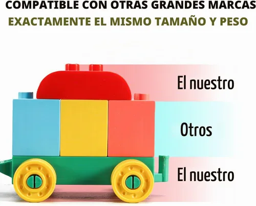 Vista 2 de Juguetes de bloques de construcción de dinosaurios, bloques de construcción con temática jurásica, con un tren de conteo, un gran T-rex y tres