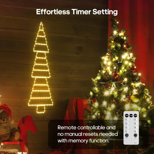 Vista 4 de luces LED de Navidad al aire libre, luces de escalera de 4.6 pies, luz colgante para árbol de Navidad enchufable, impermeable con 8 modos de luz