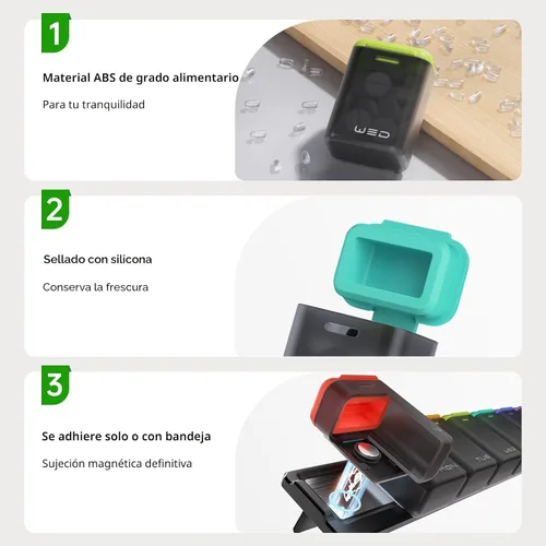 Vista 4 de KOVIUU Organizador semanal de píldoras magnético, pastillero extraíble 7 días 1 vez al día, gran pastillero de viaje, dispensador de medicamentos