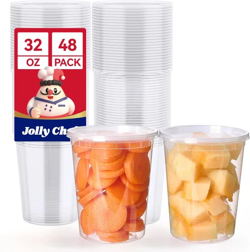 Vista 10 de Recipientes de almacenamiento de alimentos Deli 8 oz recipientes de plástico con tapas - Juego de 50