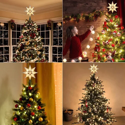 Vista 6 de Brizled Decoración para árbol de Navidad con estrella de 8" iluminada de doble cara, estrella de 8 puntas con 10 luces cálidas, estrella de Navidad