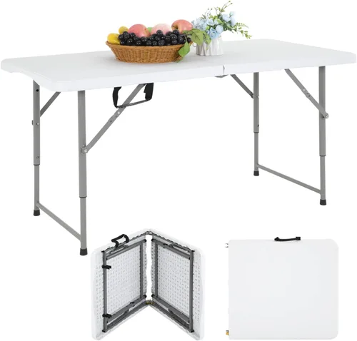 Vista 12 de PayLessHere Mesa plegable de plástico para fiestas, bodas, camping, oficina con asa de transporte (blanco, 6 pies)