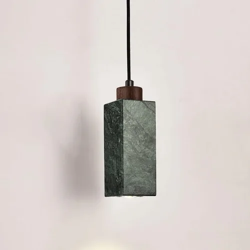 Vista 6 de Vintage Green Pendant Lights Fixtures, Nordic Natural Marble Hanging Pendant Lamp, Modern Wood Chandeliers for Kitchen Island Dining Room Living