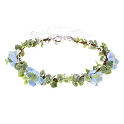 Vista 12 de Corona de flores suculentas, eucalipto, halo de boda, diadema floral, accesorio para fotos (B-blanco)