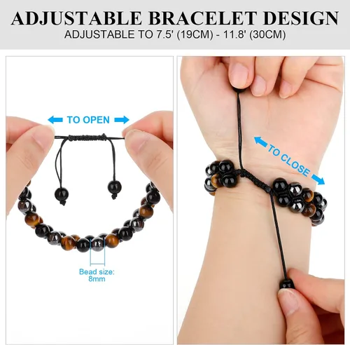 Vista 3 de WEILNELL Pulsera de triple protección, ojo de tigre genuino, obsidiana negra y hematita de 0.315 in, pulsera de cuentas para hombres y mujeres