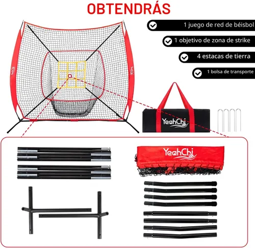 Vista 3 de Red de béisbol de 7×7 pies, red de lanzamiento con objetivo de zona de strike, red de práctica de béisbol y sóftbol con marco de arco resistente