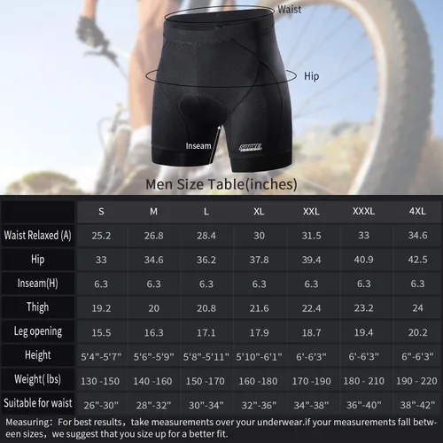 Vista 6 de Souke Sports Pantalones cortos de ciclismo para hombre, con acolchado 4D para bicicleta, MTB Liner Shorts con agarre antideslizante en las piernas