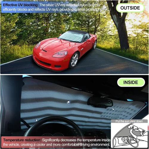 Vista 5 de Parasol para parabrisas para Chevrolet Corvette C6 2005-2013, parasol para ventana delantera, visera solar reflectante plegable, cubierta protectora