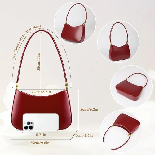 Vista 4 de Bolso de hombro para mujer, bolso pequeño de cuero genuino