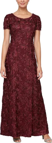 Vista 6 de Alex Evenings Women's Long Rosette Mother of The Bride Dress with Short Sleeves Bígaro cepillado