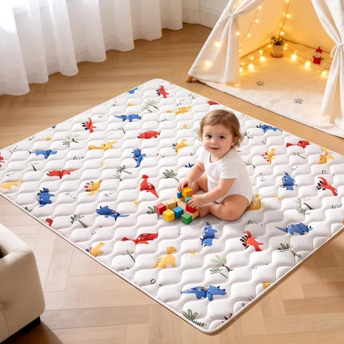 Vista 2 de Tapete de Juego de Espuma Premium Inodoro para Bebés de 36" x 36", Tapete de Gateo de Tela de Microfibra Suave para Piso - Cómodo e Hipoalergénico