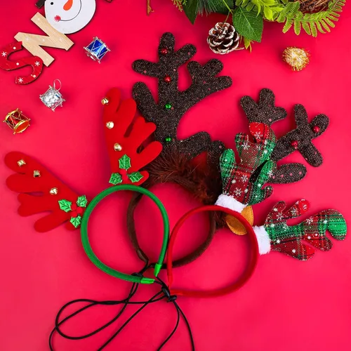 Vista 5 de Aneco Paquete de 3 diademas de Navidad para perro, diseño de reno de Navidad, accesorios para disfraz de mascota