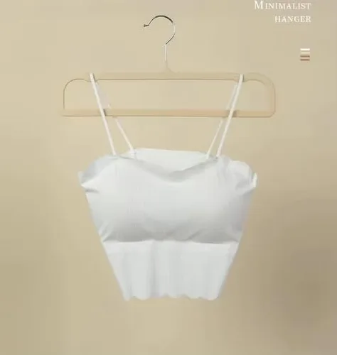 Vista 3 de Perchas minimalistas de terciopelo premium, perchas antideslizantes para ropa, beige y gris, paquete de 10 (Blanco)