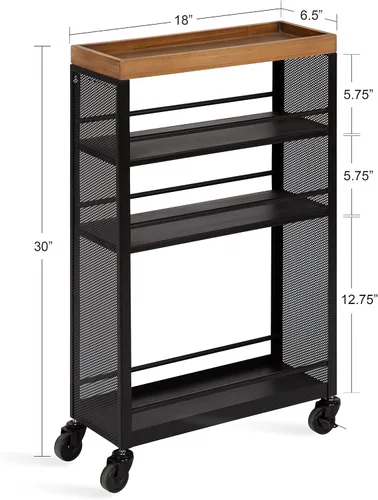 Vista 2 de Kate and Laurel Piazza - Carrito de almacenamiento delgado decorativo, 18 x 7 x 30 pulgadas, madera natural y negro, carrito decorativo estrecho