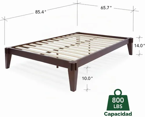 Vista 2 de Bme Chalipa Base de cama Queen de 14 pulgadas, plataforma de madera maciza, marco de cama de carpintería japonesa, soporte de listones de madera,
