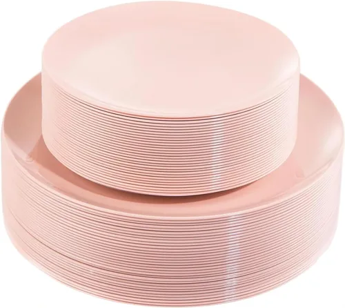 Vista 14 de KIRE 60 platos de plástico negro, platos desechables negros con borde dorado para fiesta de Halloween/graduación, incluye 30 unidades de 10.25