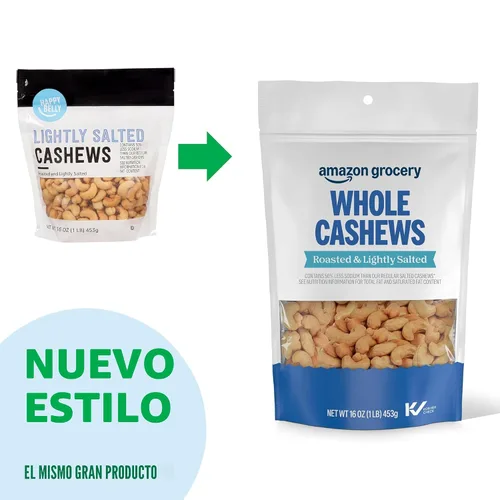 Vista 4 de Amazon Grocery, anacardos enteros, asados y ligeramente salados, 16 onzas (anteriormente, Happy Belly, el embalaje puede variar)
