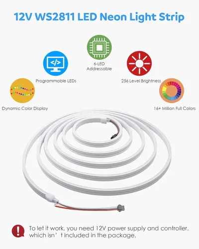 Vista 2 de Aclorol Tira de luces LED de neón de 16.4 pies, tira de luces LED direccionables, luz de píxeles flexibles, color de ensueño, arco iris, WS2811