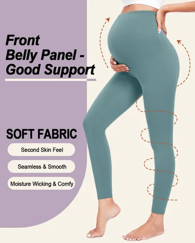 Vista 4 de yeuG Paquete de 3 leggings de maternidad para mujer, sobre el vientre, pantalones de yoga para embarazo, ropa deportiva, leggings de entrenamiento