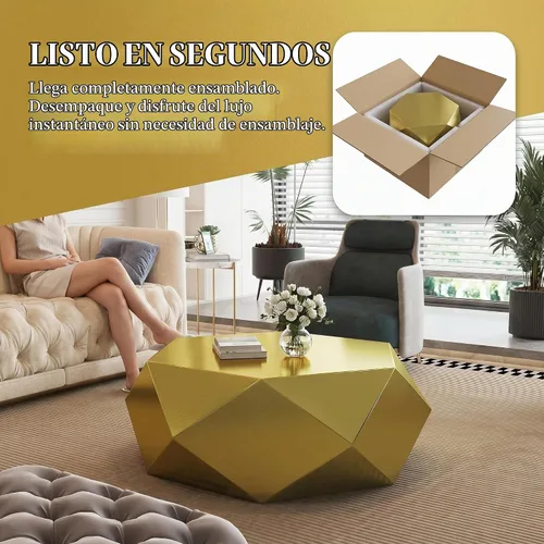 Vista 8 de SSLine Mesa de centro moderna de tambor para sala de estar, mesa de centro de acero inoxidable dorada de lujo de 39.4 pulgadas, mesas centrales