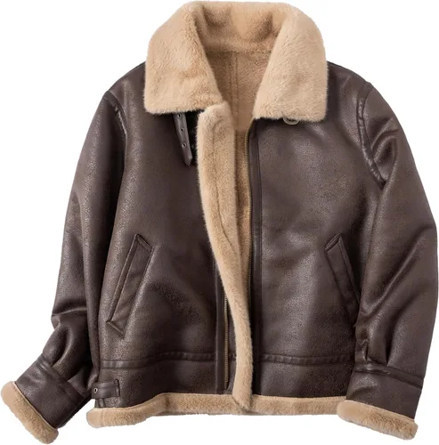 Vista 7 de Chaqueta para hombre, chaqueta de cuero marrón, abrigo de bombardero para motocicleta, disfraz de cosplay, traje de invierno, XS-3XL