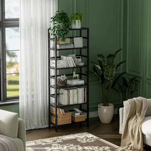 Vista 8 de HITNET Estantería de bambú, estantería abierta de 6 niveles con estantes ajustables, estante de almacenamiento de pie para sala de estar, baño, Negro