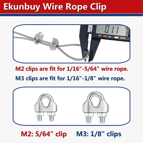 Vista 5 de Abrazadera de clip de cable de cuerda de alambre, acero inoxidable 304 M2 M3, conector flexible, perno en U, tensor de tendedero de 5/64 1/8 pulgadas