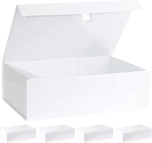 Vista 7 de Purple Q Crafts 1 Paquete Caja de Regalo Dura Blanca con Tapa de Cierre Magnético 10.5"x7"x3" Cajas de Favor Rectangulares con Acabado Blanco